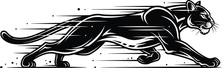 Obraz premium Running panther silhouette illustration showing speed and power, dynamic black big cat vector artwork for logo, tattoo, sports branding, and wildlife design