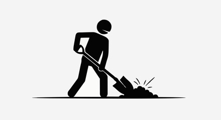 Man digging with shovel icon silhouette. © hasan