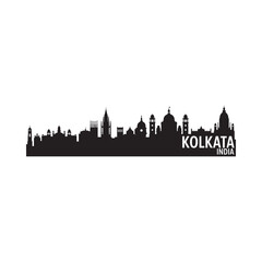 Fototapeta premium Black silhouette of kolkata skyline with the city name displayed below