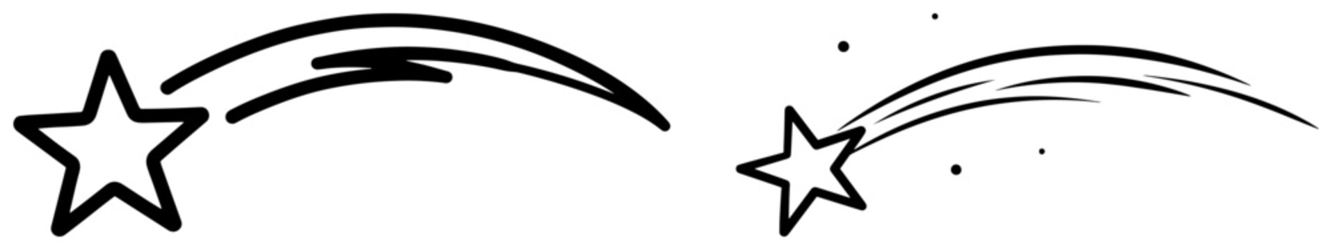 Hand drawn shooting star and comet illustrations with motion trails for celestial themed designs