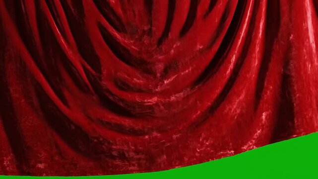 Velvet Drapes: Close-up of rich red velvet curtains, the fabric's soft texture and subtle folds create a sense of luxury and drama. 
