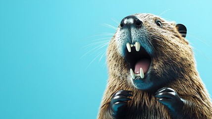 Cute wild beaver isolated on blue background. 3d illustration