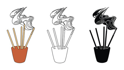 A set of three colored and outlined paintbrush holder illustrations