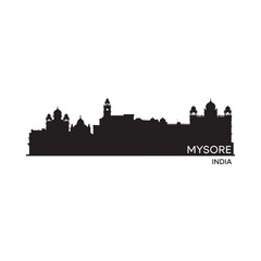Fototapeta premium Silhouette of mysore cityscape with text reading mysore india below