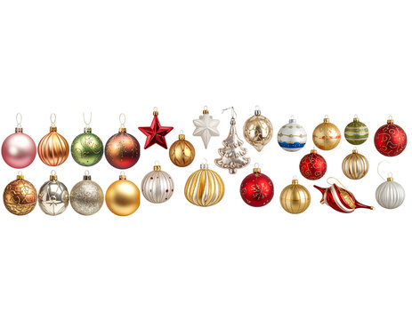 Collection set of various Christmas ornaments isolated on transparent or white background, png