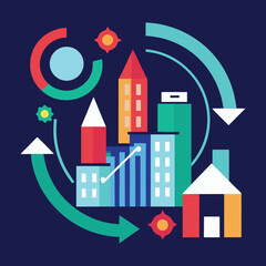 Smart City Business Growth with Circular Data Flow Illustration