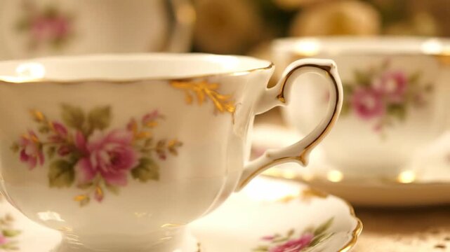 Elegant porcelain teacup with floral pattern