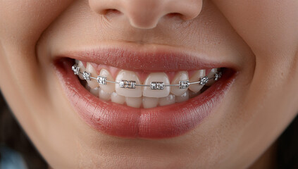 Obraz premium ワイヤーを道に見立て日本人の歯が整列へ進む物語を描く