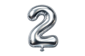 Silver number 2 foil balloon on transparent background