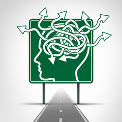 ADHD as an attention deficit hyperactivity disorder as a confused brain based condition that affects focus impulse control and activity levels as a traffic sin with disorganized direction arrows as a 