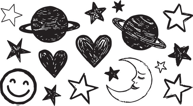 Black and white doodle elements collection for graphic design projects