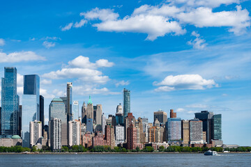 New York City urban architecture. New York City metropolis. New York City in USA. Streets of New York City. Lower Manhattan skyline. New York from New Jersey. Downtown Manhattan.