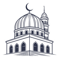 Elegant mosque architecture with crescent moon and minaret