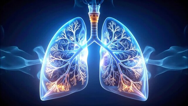 Illustration of human lungs with intricate branching structure, showcasing respiratory system health.