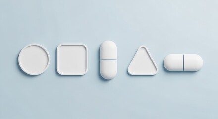 Geometric white pill shapes lined up on blue background