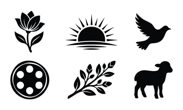 Set bundle passover silhouette, symbols of spring renewal and hope