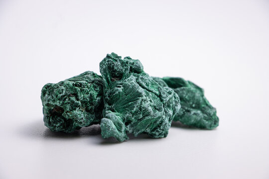 Natural Raw Green Malachite Mineral Specimen Isolated on White Background