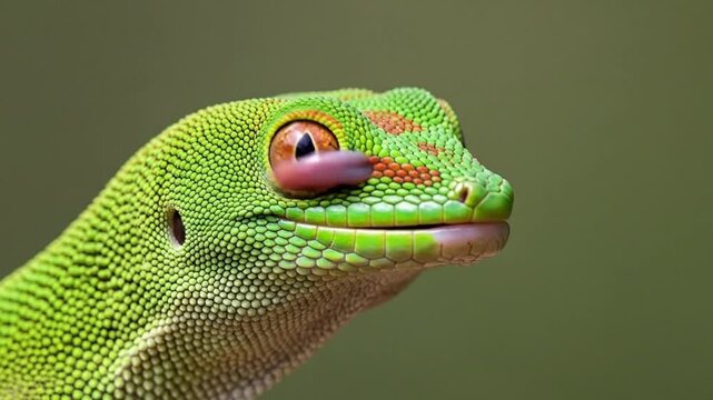 Gecko licking its eyeball in macro close-up