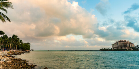Sea horizon view. Sunset sky and seascape at summer vacation. Skyscape with sea horizon. Calm horizon view at sunset sea nature. Romantic summer vacation. Sunset seascape