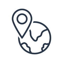 Global Location Pin Icon on World Map Outline
