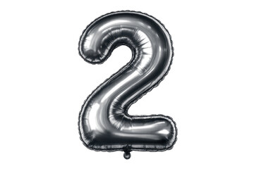 Silver number 2 foil balloon isolated on transparent background