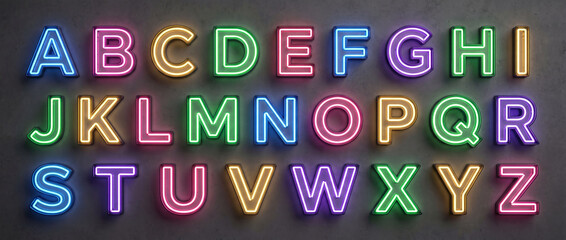 Neon Glowing Alphabet Letters Luminous Modern Typography