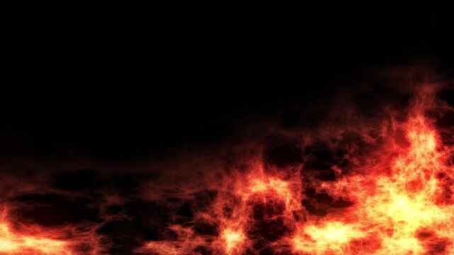 Abstract fire background animation with realistic flowing flames and dynamic motion. Smooth looping fiery texture with glowing orange and red tones, creating an intense and dramatic atmosphere