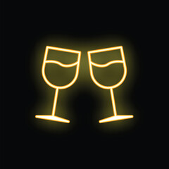 Obraz premium Neon sign of two wine glasses clinking, creating a celebratory mood for bars and restaurants