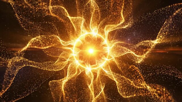 Intense golden yellow energy radiating steadily outwards from a central point representing power confidence and the solar plexus chakra activation meditation, Intense, yellow