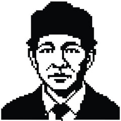 Pixel Art 1-Bit Man with Traditional Cap Face Portrait
