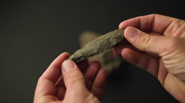 Paleolithic Biface Set: Perfectly Preserved Spearhead and Stone Pick Showing Double-Sided Knapping (4K)