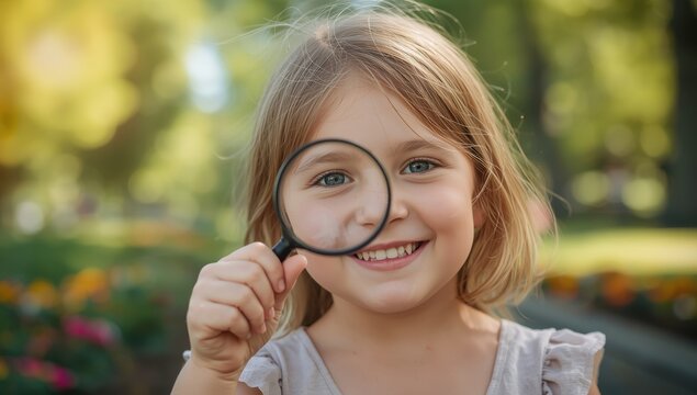 irl discovers nature with a magnifying glass in a sunny park, embodying childhood joy.jpeg