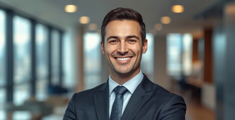 Fototapeta premium onfident entrepreneur in a contemporary office, exuding pride and happiness in Canada.jpeg