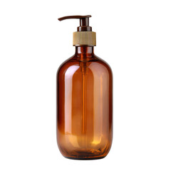 A brown glass soap dispenser bottle with a gold cap