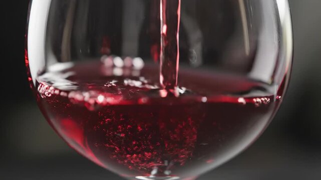 Intense macro slow motion capture of deep crimson wine swirling gracefully inside a round crystal glass creating dynamic abstract patterns intense macro slow motion, mesmerizing, advertising