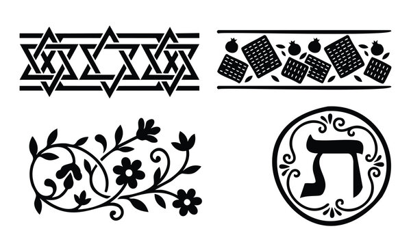 Religious symbols and borders silhouette vector set bundle passover silhouette