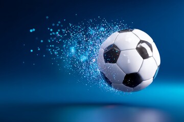 Naklejka premium Dynamic 3D Soccer Ball with Motion Effects and Deep Blue Background