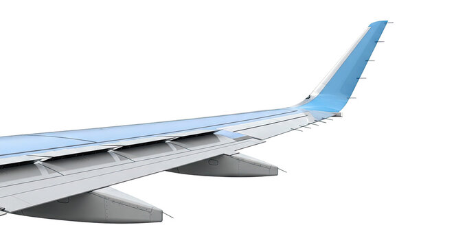 Close-up of Airplane Wing and Winglet with Blue Accent