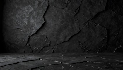 Dark, cracked stone wall and floor creating a dramatic, textured background