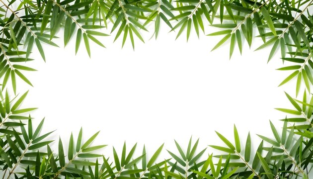 Green bamboo leaves forming a natural border on a clean white background
