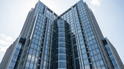 Obraz premium A sleek and modern skyscraper standing tall against a clear blue sky