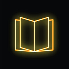 Naklejka premium Bright yellow neon open book icon glowing on a black background