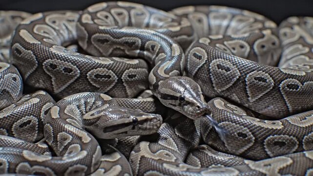 Mesmerizing Coils - Ball Pythons Slowly Shifting, Intricate Patterns and Scales Visible.