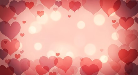 Floating red hearts love background with soft bokeh light romantic glow effect