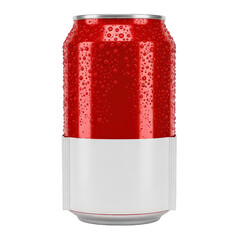 Red soda can with condensation droplets isolated on white background
