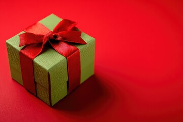 Obraz premium Green Gift Box on Red Background