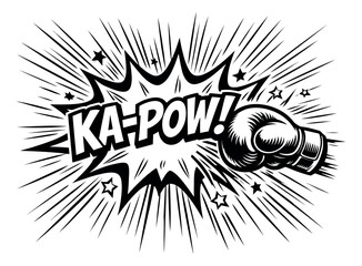 Fototapeta premium Comic book style illustration of a boxing glove depicting a 'ka-pow!' sound effect for a power concept