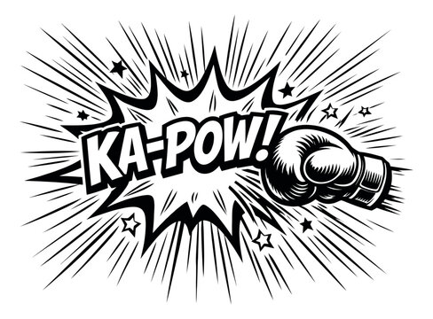 Comic book style illustration of a boxing glove depicting a 'ka-pow!' sound effect for a power concept