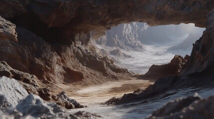 In a digital illustration, the cratered surface of an alien planet reveals detailed geological formations, drawing attention to lava flows and erosion patterns that tell the story of its climatic