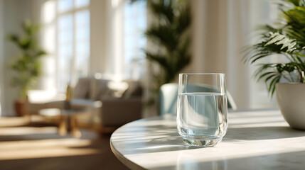 Elegant table set with water glass and decorations ready for a festive dinner celebration